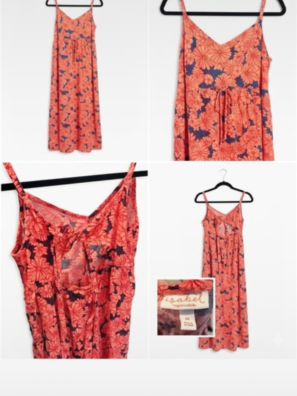 Floral Dress - Coral Pink with Navy Accents